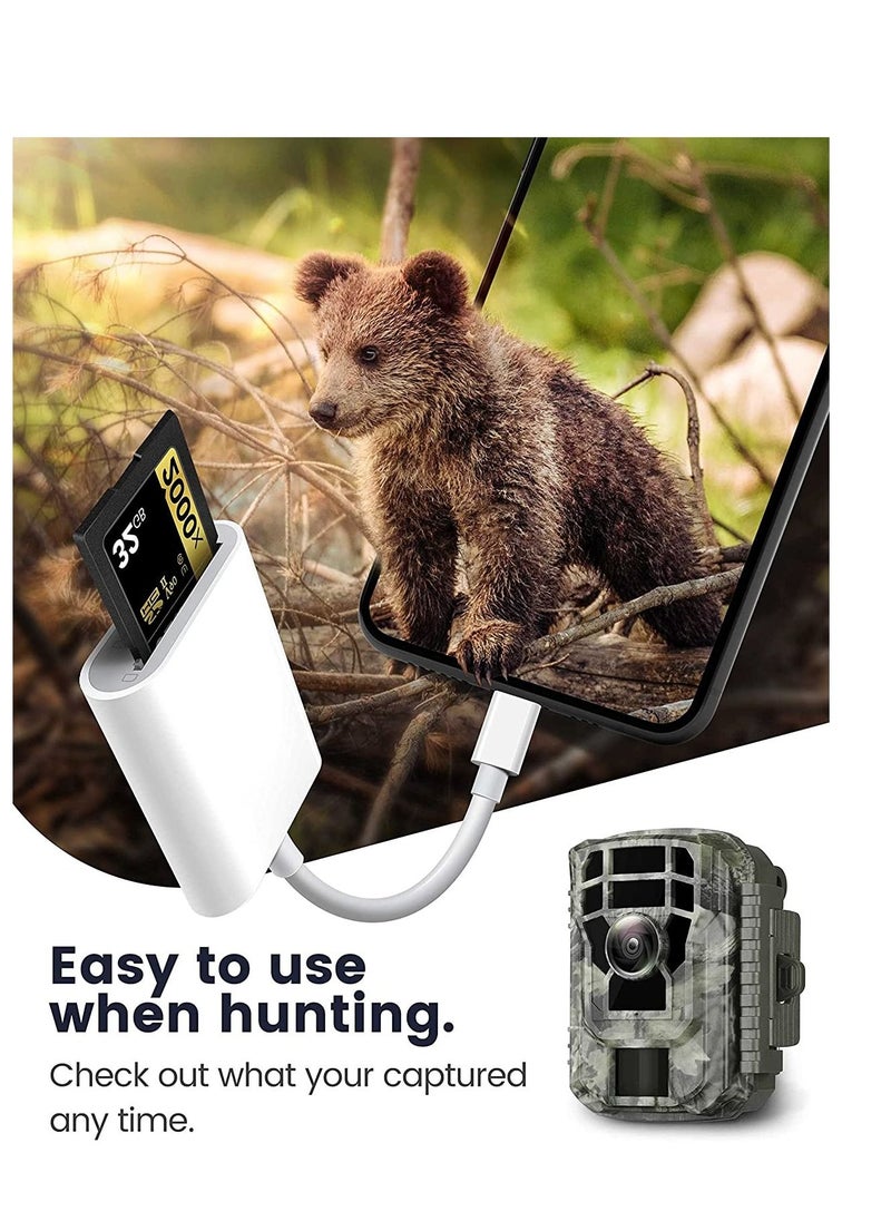 SD Card Reader for iPhone iPad  Micro SD Card Reader with Dual Slots Compatible with iPhone Trail Camera Viewer Reader Plug and Play White
