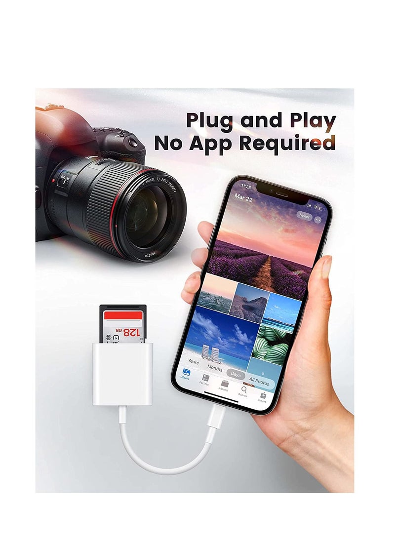 SD Card Reader for iPhone iPad  Micro SD Card Reader with Dual Slots Compatible with iPhone Trail Camera Viewer Reader Plug and Play White
