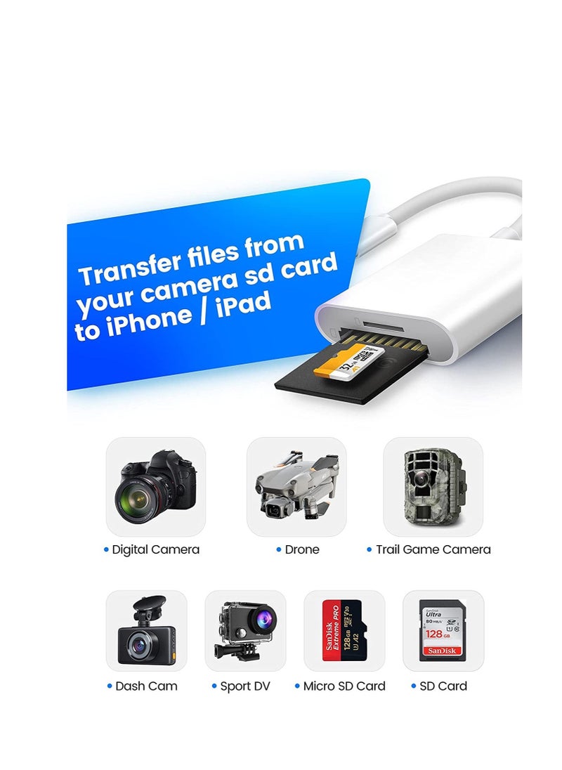 SD Card Reader for iPhone iPad  Micro SD Card Reader with Dual Slots Compatible with iPhone Trail Camera Viewer Reader Plug and Play White