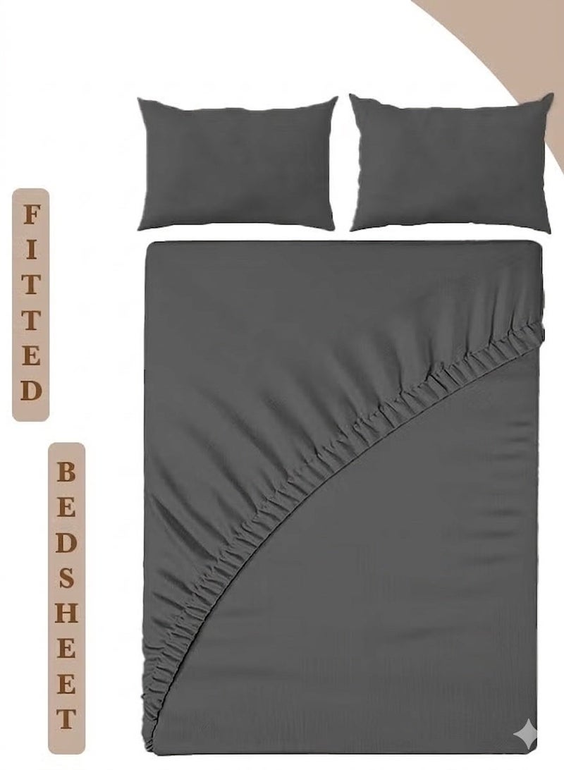 ZEESQUARE 3-Piece Grey Microfiber Fitted Bedsheet Set – Deep Pocket Elastic Bed Sheet with 2 Pillow Covers, Soft Breathable Wrinkle-Resistant Bedding, Machine Washable, King Queen & Single Size Bed Sheet Set - Image 1