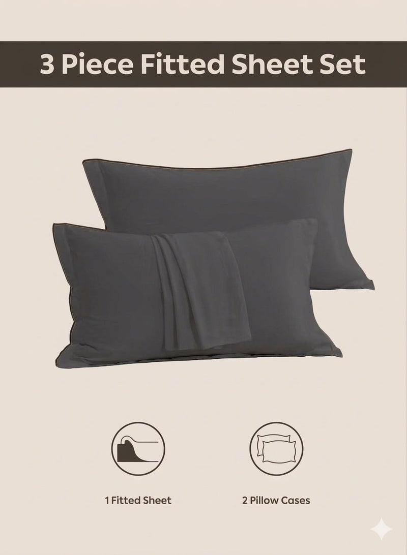 ZEESQUARE 3-Piece Grey Microfiber Fitted Bedsheet Set – Deep Pocket Elastic Bed Sheet with 2 Pillow Covers, Soft Breathable Wrinkle-Resistant Bedding, Machine Washable, King Queen & Single Size Bed Sheet Set - Image 2
