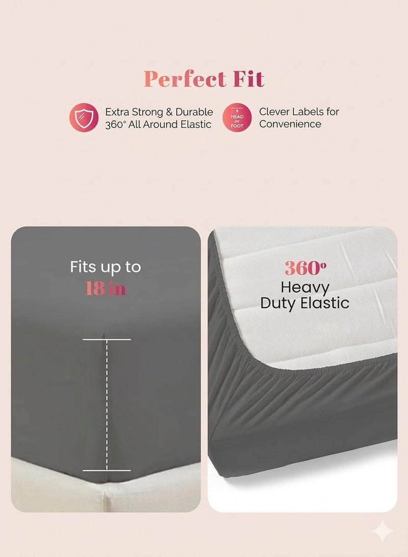 ZEESQUARE 3-Piece Grey Microfiber Fitted Bedsheet Set – Deep Pocket Elastic Bed Sheet with 2 Pillow Covers, Soft Breathable Wrinkle-Resistant Bedding, Machine Washable, King Queen & Single Size Bed Sheet Set - Image 3