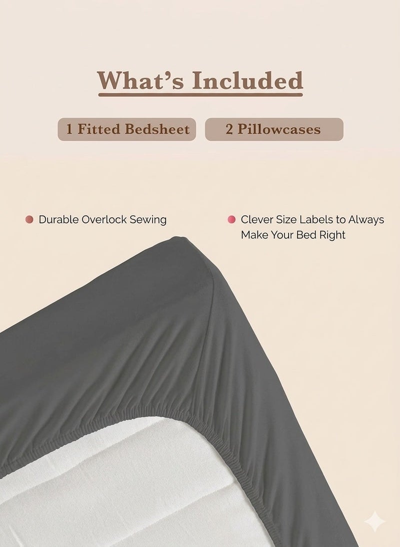 ZEESQUARE 3-Piece Grey Microfiber Fitted Bedsheet Set – Deep Pocket Elastic Bed Sheet with 2 Pillow Covers, Soft Breathable Wrinkle-Resistant Bedding, Machine Washable, King Queen & Single Size Bed Sheet Set - Image 4