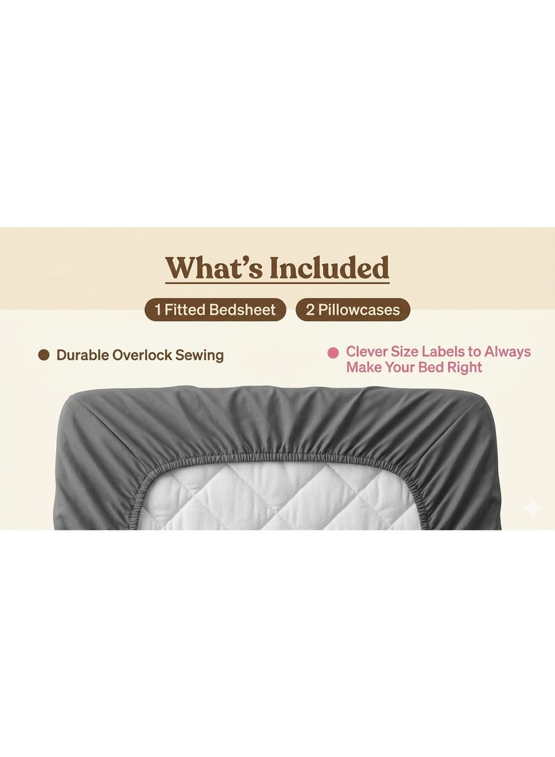 ZEESQUARE 3-Piece Grey Microfiber Fitted Bedsheet Set – Deep Pocket Elastic Bed Sheet with 2 Pillow Covers, Soft Breathable Wrinkle-Resistant Bedding, Machine Washable, King Queen & Single Size Bed Sheet Set - Image 5