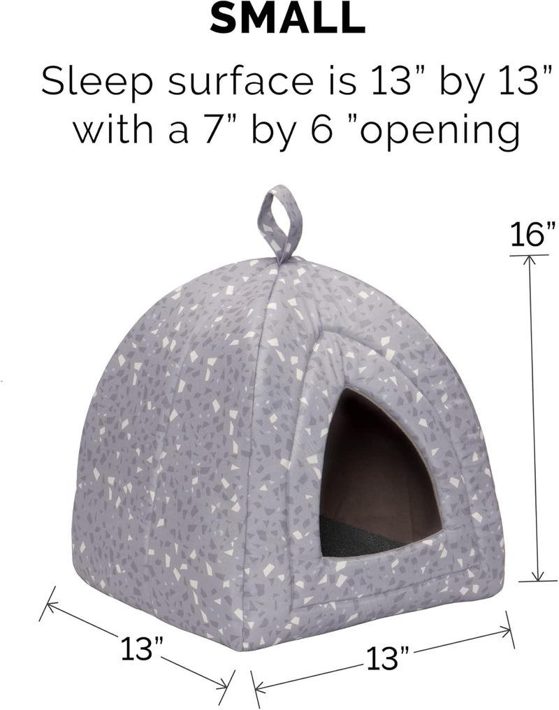 Cat Bed Cave for Indoor Cats & Small Dogs, Washable & Foldable w/Removable Cushion - Polycanvas Print Pet Tent - Gray Terazzo, Small - Image 2