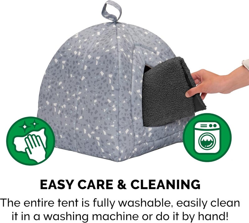Cat Bed Cave for Indoor Cats & Small Dogs, Washable & Foldable w/Removable Cushion - Polycanvas Print Pet Tent - Gray Terazzo, Small - Image 5
