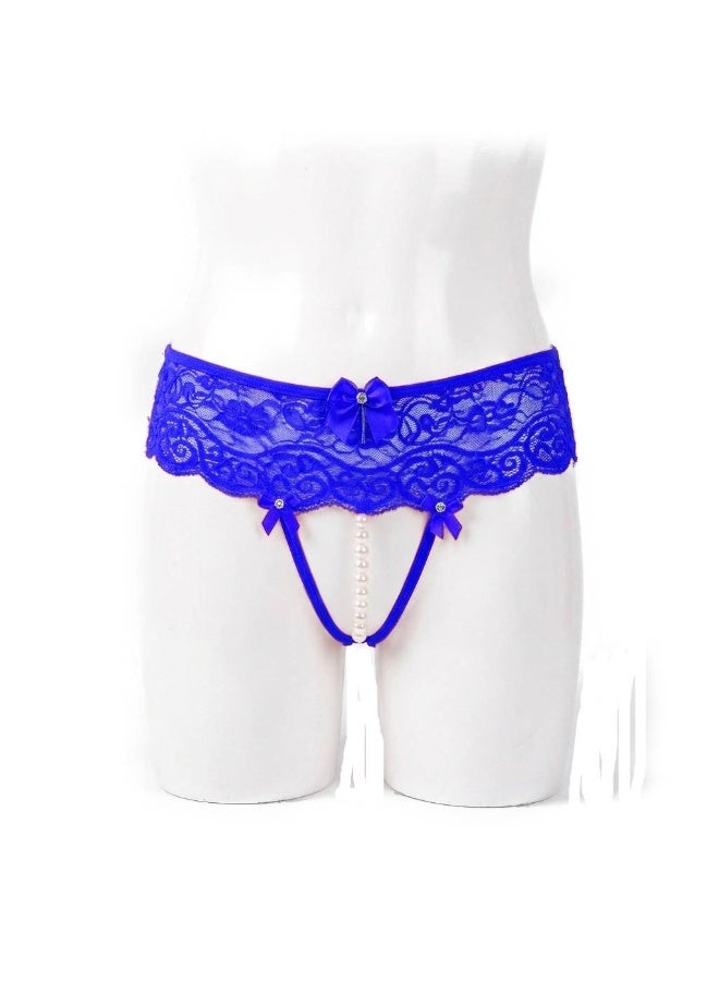 Women's lace panties, one size, open design with pearls and ties