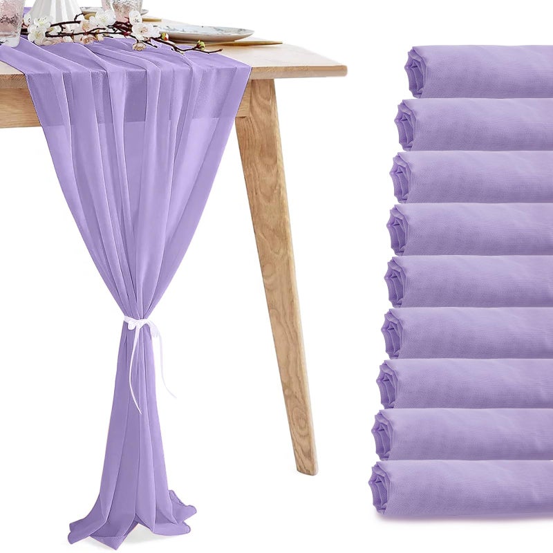 VZZNN 10 Pack 10ft Light Purple Chiffon Table Runners Wedding Table Runner Sheer Romantic Tulle Table Runner for Christmas Wedding Bridal Tea Party Baby Shower Birthday Party Table Decorations(120 x 12 in) - Image 1