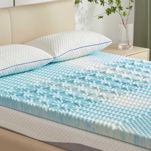 SINWEEK 15 Inch Mattress Topper 5Zone Memory Foam Mattress Topper Pressure Relieve Soft Mattress Pad CertiPURUS Certified Twin Size Blue - Image 1