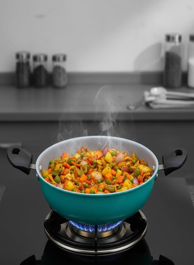 LAZYwindow Elite 26.5cm Large Nonstick Kadhai Set of 2 | 760g Durable Deep Fry Pan | Scratch-Resistant & Easy to Clean | Seafoam Green - Image 2