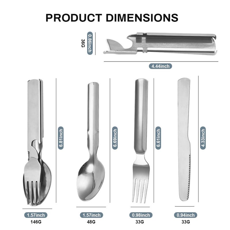 SUPVOX Supvox Portable Flatware Silvery Camping Stainless Steel Outdoor Tableware Set Travel Portable Fork Spoon Bottle Opener 4 in 1 MultiFunctional Dinning Cutlery  - Image 2
