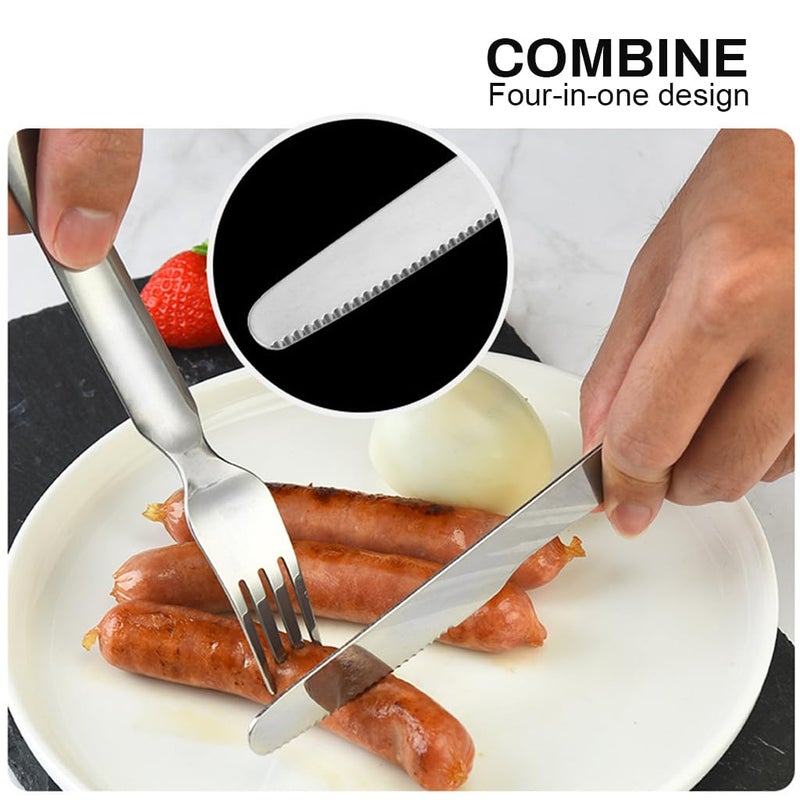 SUPVOX Supvox Portable Flatware Silvery Camping Stainless Steel Outdoor Tableware Set Travel Portable Fork Spoon Bottle Opener 4 in 1 MultiFunctional Dinning Cutlery  - Image 3