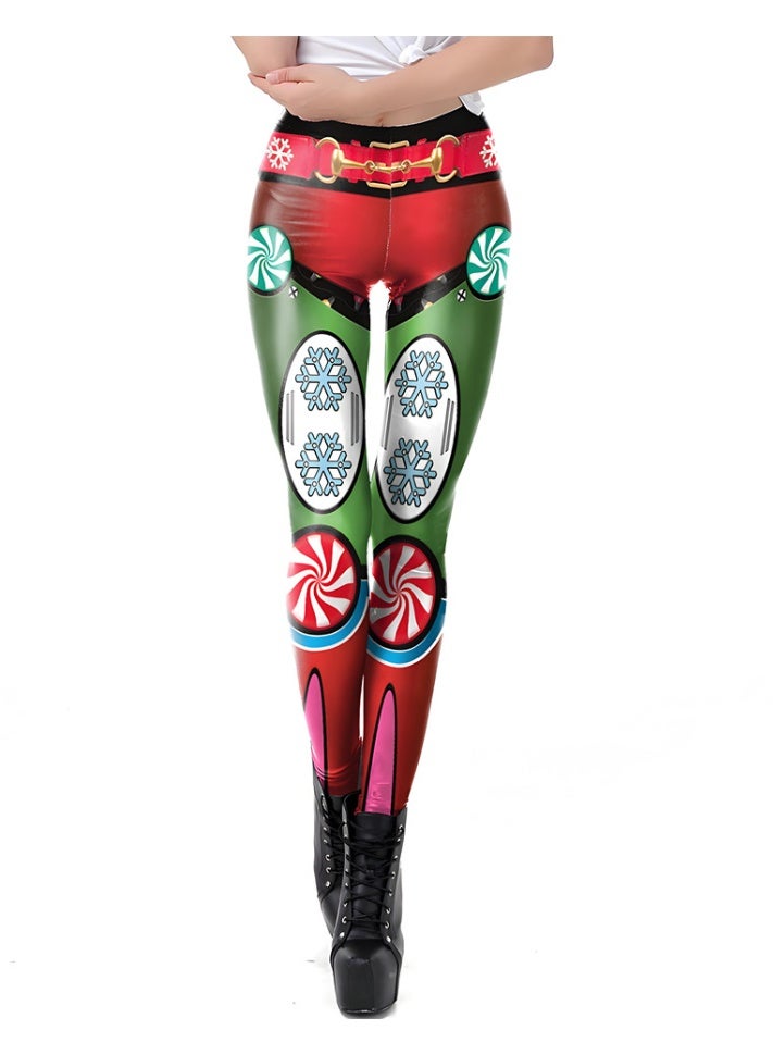 Loquat Womens Printed Christmas Leggings High Waist Xmas Tight Holiday Skinny Pants - Image 1
