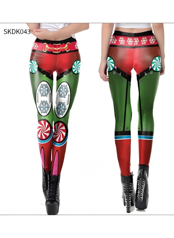 Loquat Womens Printed Christmas Leggings High Waist Xmas Tight Holiday Skinny Pants - Image 2