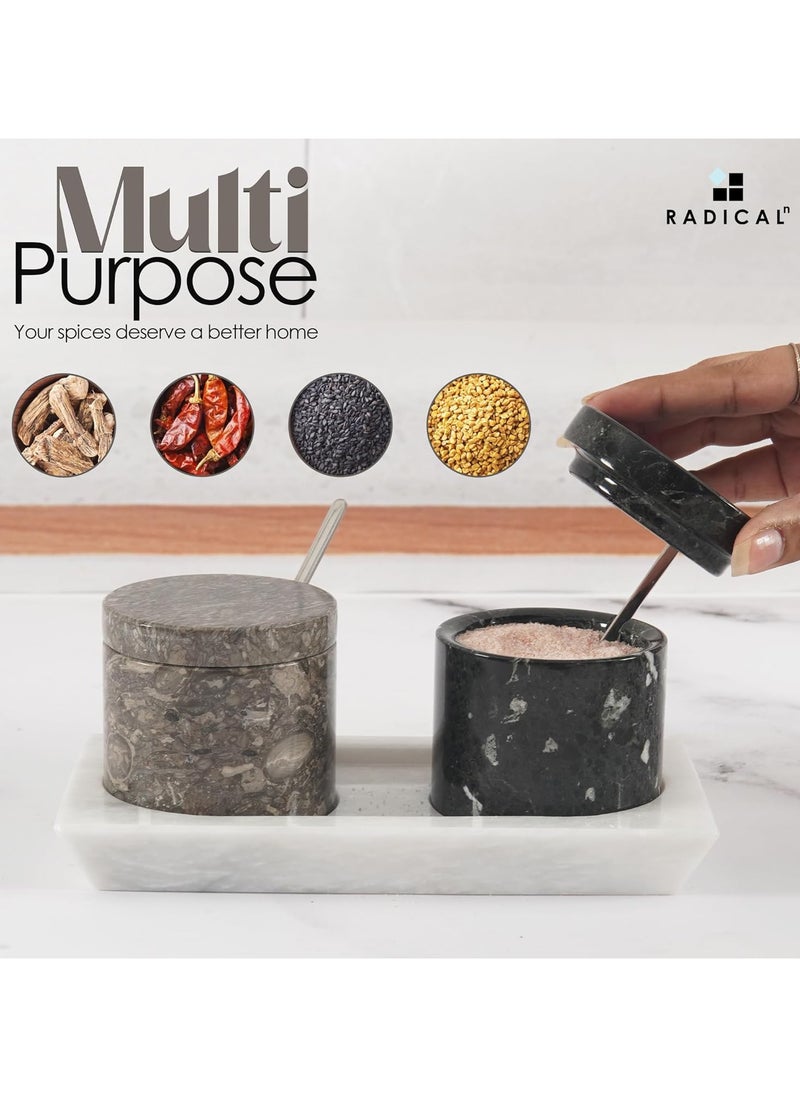 RADICALn Radicaln Marble Salt Cellar with Lid and Tray 3'' Inches Oceanic and Balck Handmade Salt Container Ideal Salt Box Spice Jar & Salt Holder For Counter Modern Salt Dish With Lid & Stone Salt Holder  - Image 2