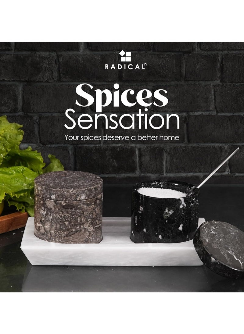 RADICALn Radicaln Marble Salt Cellar with Lid and Tray 3'' Inches Oceanic and Balck Handmade Salt Container Ideal Salt Box Spice Jar & Salt Holder For Counter Modern Salt Dish With Lid & Stone Salt Holder  - Image 4