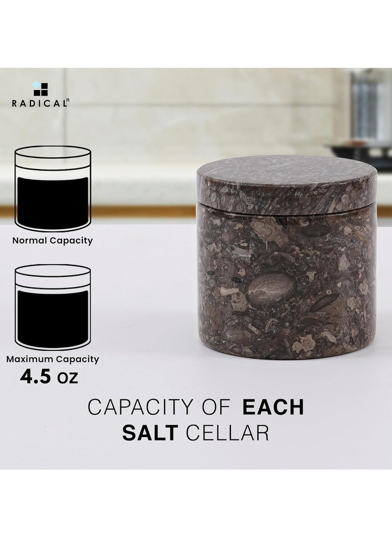 RADICALn Radicaln Marble Salt Cellar with Lid and Tray 3'' Inches Oceanic and Balck Handmade Salt Container Ideal Salt Box Spice Jar & Salt Holder For Counter Modern Salt Dish With Lid & Stone Salt Holder  - Image 5