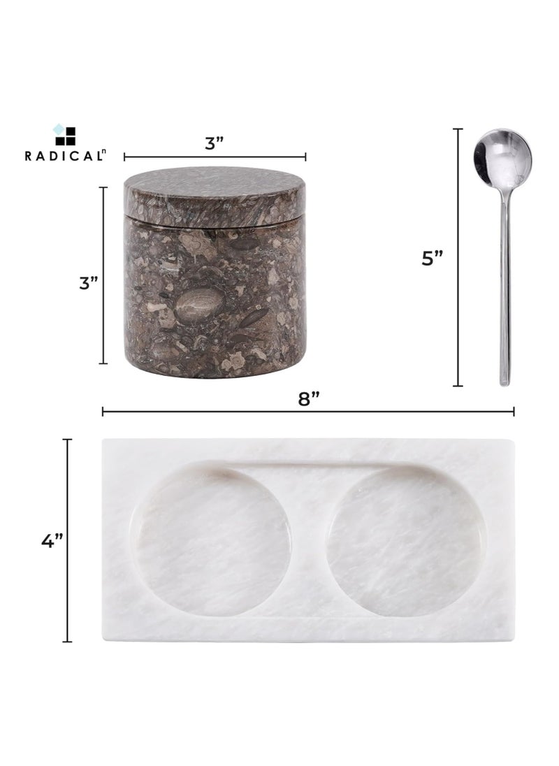 RADICALn - Radicaln Marble Salt Cellar with Lid and Tray 3'' Inches Oceanic and Balck Handmade Salt Container Ideal Salt Box Spice Jar & Salt Holder For Counter Modern Salt Dish With Lid & Stone Salt Holder - Image 1