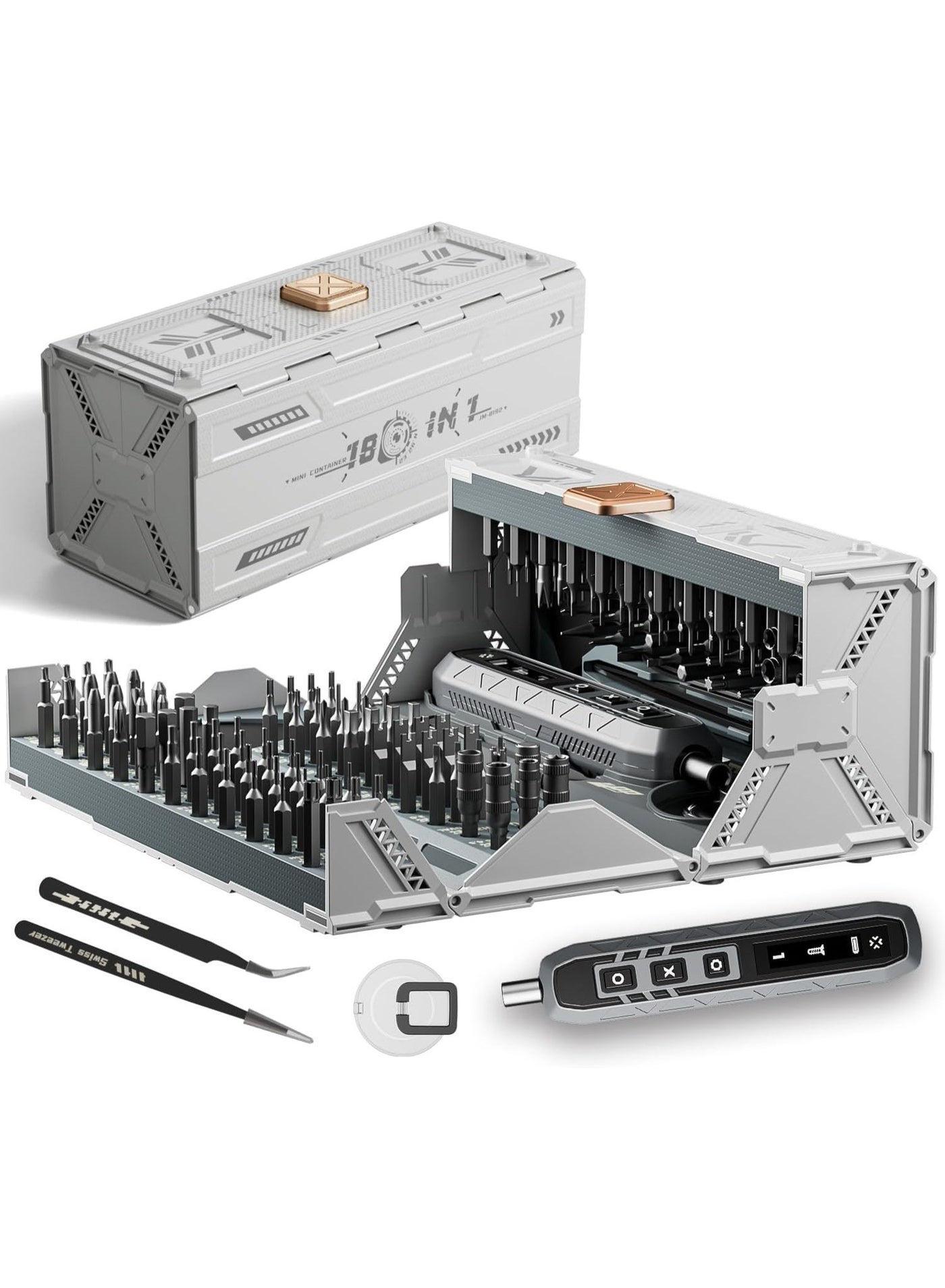 2025 Electric Precision Screwdriver Kit 180-in-1 | Smart LED Magnetic Case | 3 Torque Power Settings | 500mAh Rechargeable Cordless Screwdriver with CR-V & S2 Durable Bits | Portable Professional Tool Set for Phone, Laptop, Watch, and Electronics Repair | Auto Power-Off, Compact Magnetic Storage Box, Full Accessories for DIY, Home, & Workshop Use