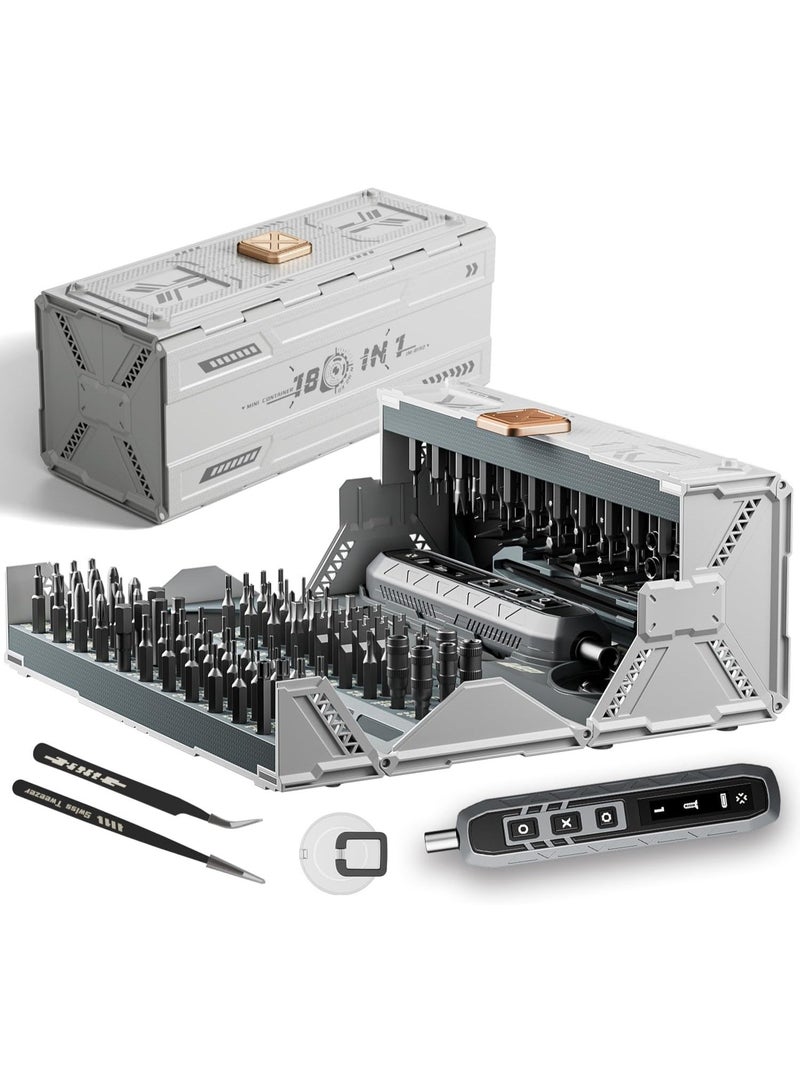 JAKEMY 2025 Electric Precision Screwdriver Kit 180-in-1 | Smart LED Magnetic Case | 3 Torque Power Settings | 500mAh Rechargeable Cordless Screwdriver with CR-V & S2 Durable Bits | Portable Professional Tool Set for Phone, Laptop, Watch, and Electronics Repair | Auto Power-Off, Compact Magnetic Storage Box, Full Accessories for DIY, Home, & Workshop Use - Image 1