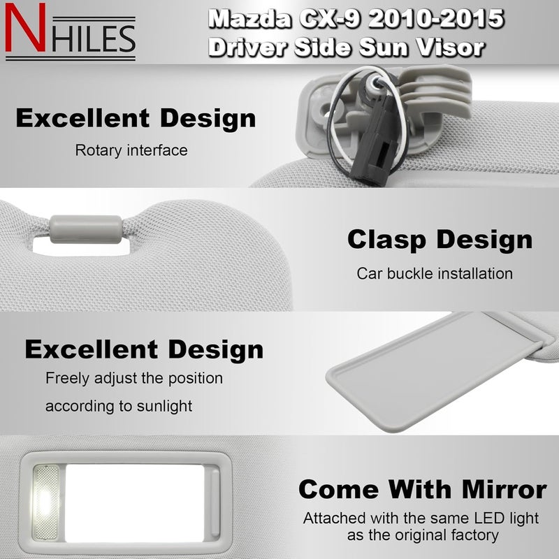 NHILES Left Driver Sun Visor for Mazda CX-9 (2010-2015) - Image 2
