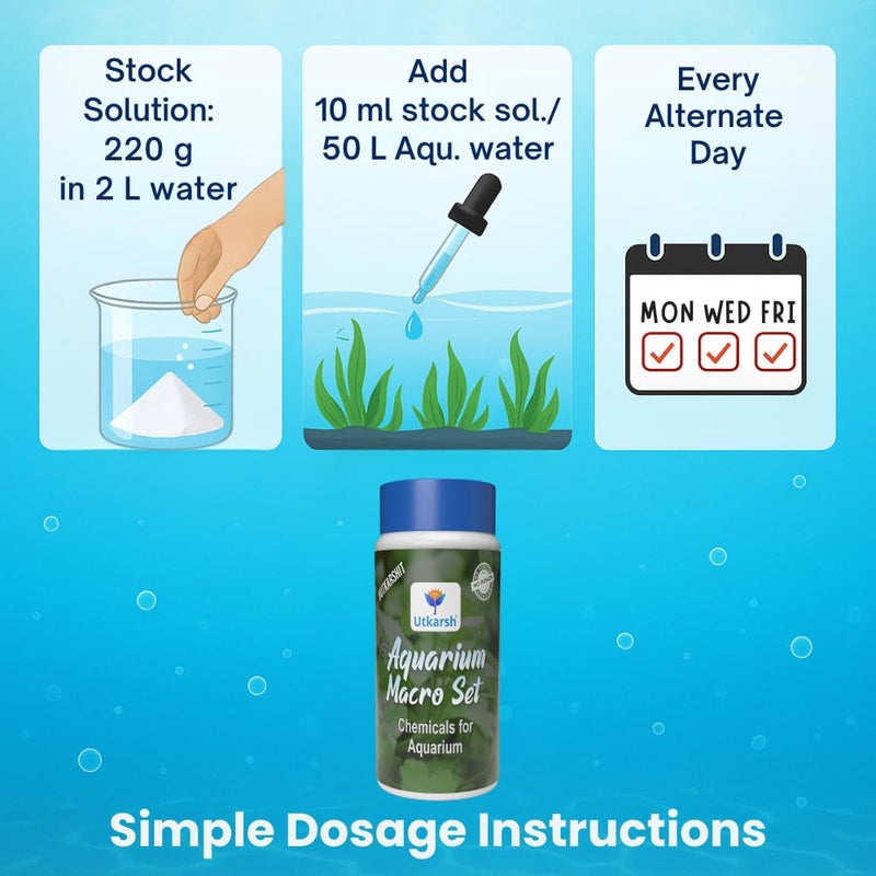 Utkarsh Aquarium Macro Set (Combination of Various Chemicals for Aquarium Plants), Provides Complete Macronutrient Solution for Healthy Aquatic Plants, Easy to Use & Safe (220 gm; Pack of 1) - Image 4