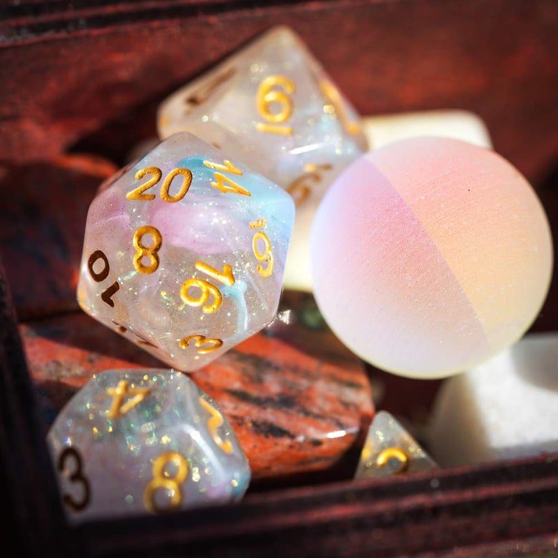 UDIXI Glitter DND Dice Set, 7-die Galaxy Polyhedral Dice Set Iridecent Swirls Dice for Role Playing Game Dungeons and Dragons, D&D Dice (Pink &Cyan) - Image 5