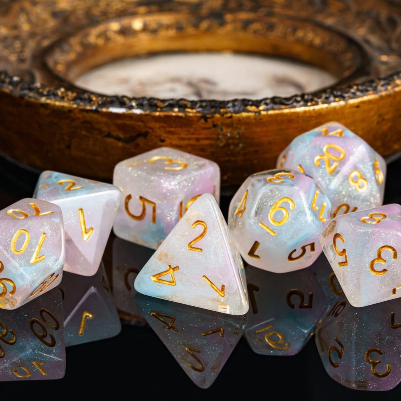 UDIXI Glitter DND Dice Set, 7-die Galaxy Polyhedral Dice Set Iridecent Swirls Dice for Role Playing Game Dungeons and Dragons, D&D Dice (Pink &Cyan) - Image 4