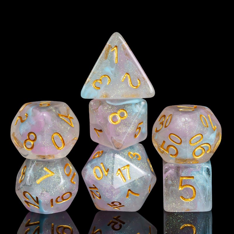 UDIXI Glitter DND Dice Set, 7-die Galaxy Polyhedral Dice Set Iridecent Swirls Dice for Role Playing Game Dungeons and Dragons, D&D Dice (Pink &Cyan) - Image 1