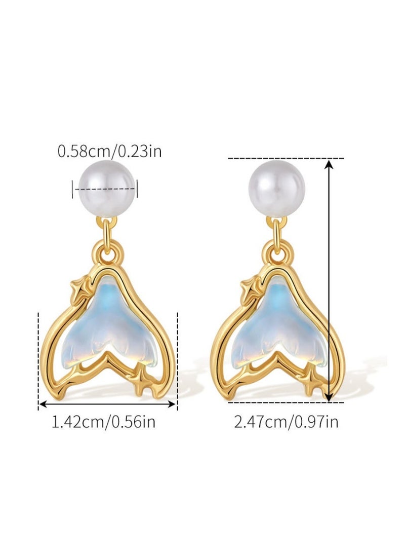 NOORISH 1 Pair Mermaid Fish Tail Earrings, S925 Silver Post with ABS Pearl, Ocean Inspired Drop Earrings for Women, Tarnish Resistant DIY Jewelry Gift - Image 5
