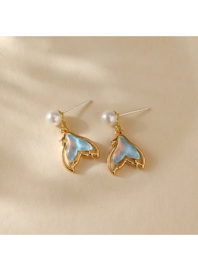 NOORISH 1 Pair Mermaid Fish Tail Earrings, S925 Silver Post with ABS Pearl, Ocean Inspired Drop Earrings for Women, Tarnish Resistant DIY Jewelry Gift - Image 4