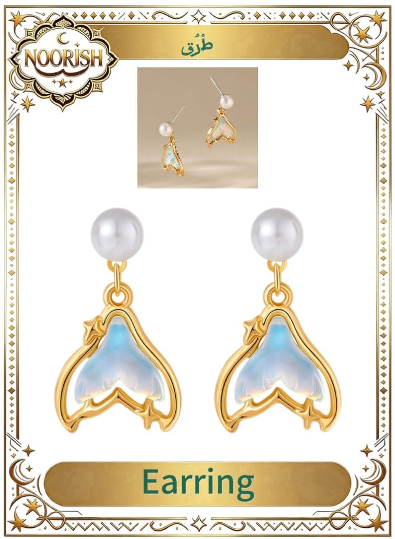 NOORISH 1 Pair Mermaid Fish Tail Earrings, S925 Silver Post with ABS Pearl, Ocean Inspired Drop Earrings for Women, Tarnish Resistant DIY Jewelry Gift - Image 1