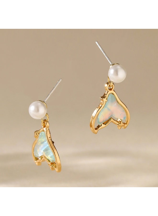 NOORISH 1 Pair Mermaid Fish Tail Earrings, S925 Silver Post with ABS Pearl, Ocean Inspired Drop Earrings for Women, Tarnish Resistant DIY Jewelry Gift - Image 3