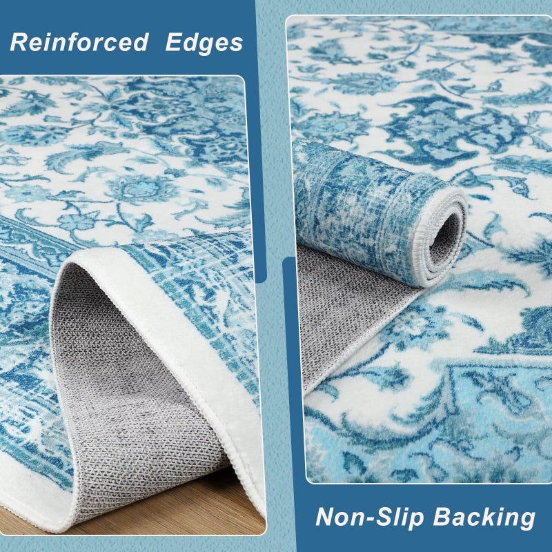 Macgace 5x7 Area Rug for Bedroom, Machine Washable Rugs with Non-Slip Backing for Living Room, Soft Vintage Carpet Kitchen Laundry Kids Room Decor, Celestial Blue - Image 4