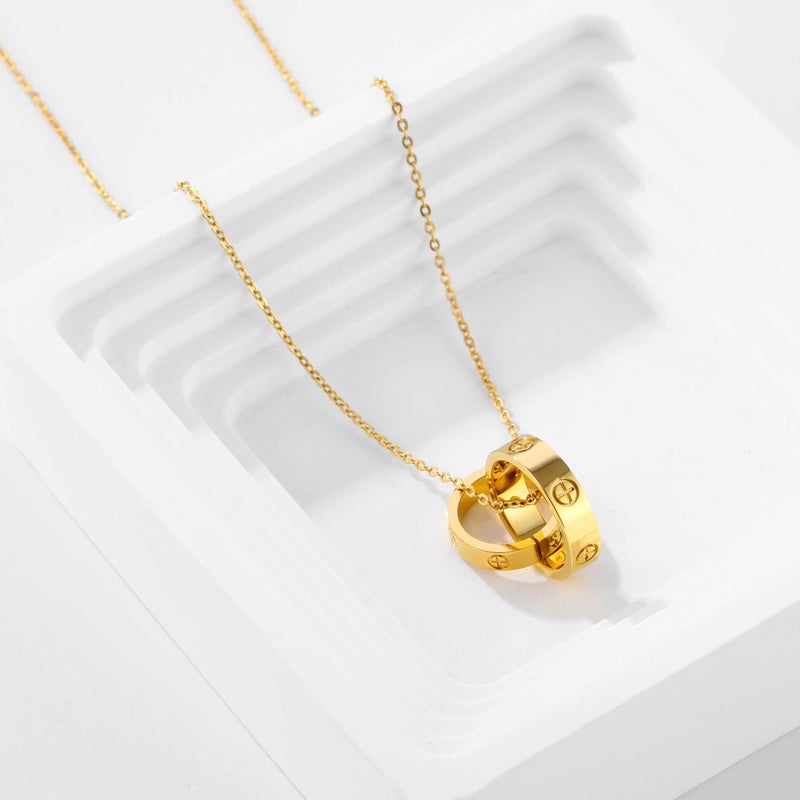 YCSLYW Women's Stainless Steel Necklace -18K Gold Women's Necklace, Gold Interlocking Titanium Steel Necklace, Women's Jewelry for Mother's Birthday, Father's Day Valentine's Day, Mother's Day, Girlfriend Necklace, Anniversary Necklace - Image 5