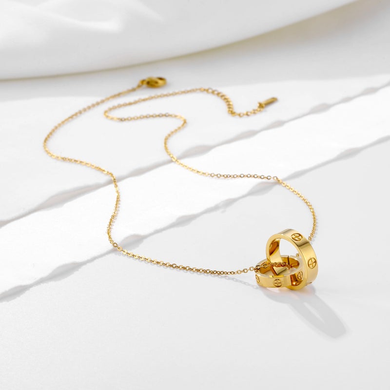 YCSLYW Women's Stainless Steel Necklace -18K Gold Women's Necklace, Gold Interlocking Titanium Steel Necklace, Women's Jewelry for Mother's Birthday, Father's Day Valentine's Day, Mother's Day, Girlfriend Necklace, Anniversary Necklace - Image 3