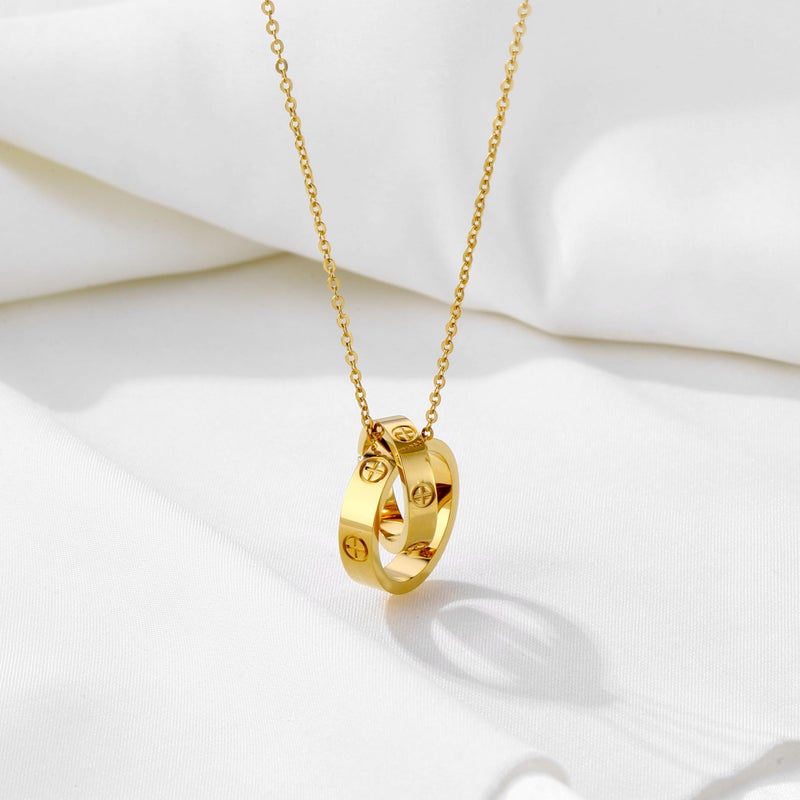 YCSLYW Women's Stainless Steel Necklace -18K Gold Women's Necklace, Gold Interlocking Titanium Steel Necklace, Women's Jewelry for Mother's Birthday, Father's Day Valentine's Day, Mother's Day, Girlfriend Necklace, Anniversary Necklace - Image 4