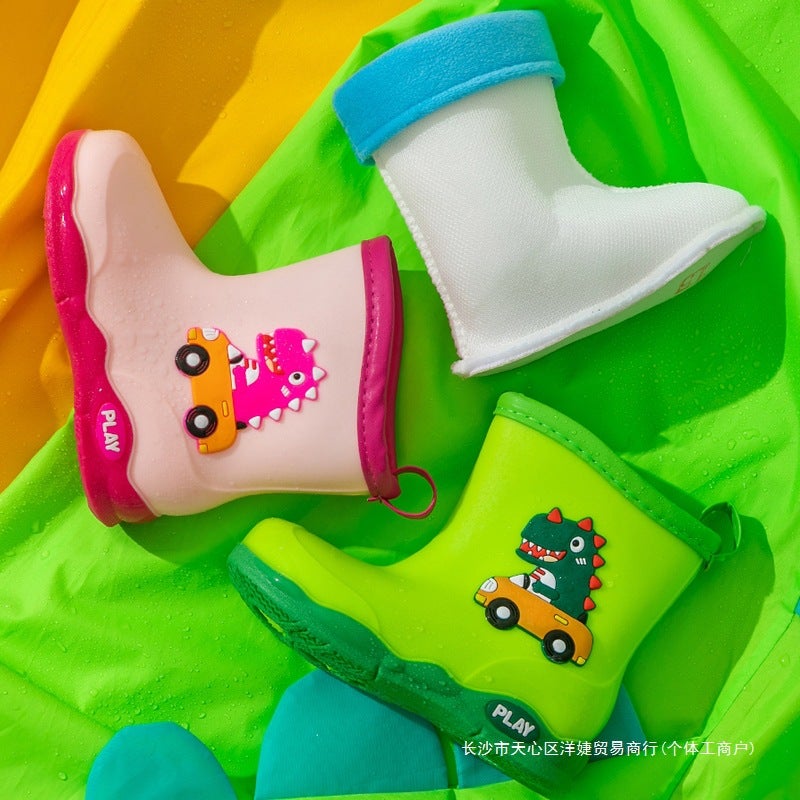 Children'S Rain Boots, Boys' Fleece-Lined, Lightweight, Non-Slip, Girls' Students' Baby Water Shoes, Kidsren'S Rain Boots, Rubber Shoes, Overshoes For Kidsren - Image 4