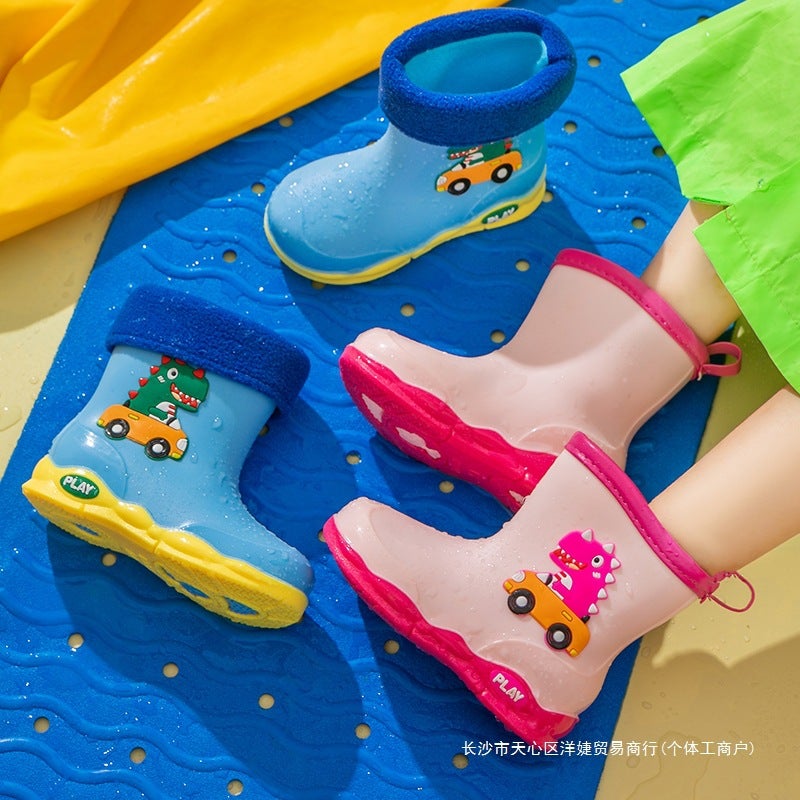 Children'S Rain Boots, Boys' Fleece-Lined, Lightweight, Non-Slip, Girls' Students' Baby Water Shoes, Kidsren'S Rain Boots, Rubber Shoes, Overshoes For Kidsren - Image 3