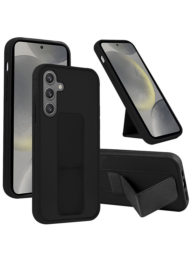 JOMILA Samsung Galaxy S24 Case Magnetic Stand and Holder Premium Silicone Vertical and Horizontal Hand Strap Grip Multi Stand Car Mount Kickstand Case Finger Strap Cover Black - Image 2