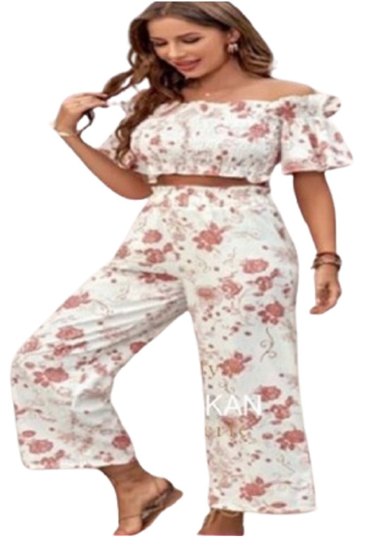 MANIKAN Women's pajamas Manikan two pieces pants and short top ruffled  - Image 1
