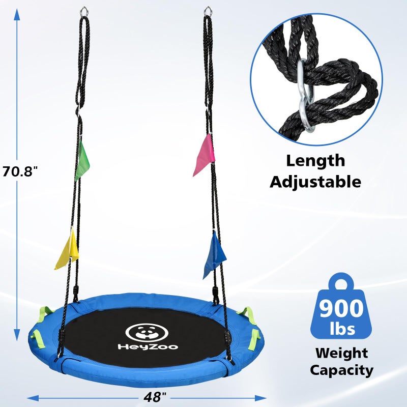 HeyZoo 48 inch Tree Swing, Larger Saucer Flying Swing for Whole Family, 900lbs Weight Capacity, with Adjustable Hanging Straps, for Outdoor Playground, Gifts for Kids, Blue - Image 5