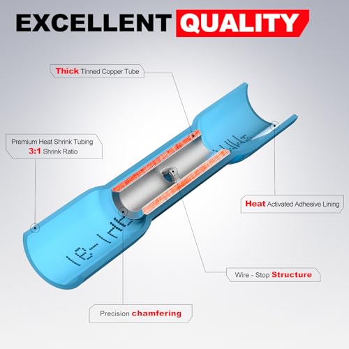 AIRIC Heat Shrink Butt Connectors 22-16 AWG, 100 Pcs Waterproof Electrical Crimp Splice Terminal for Auto Repair, Insulated Marine Grade Connector for 22,20,18,16 Gauge,Wire Crimps Terminals, Red - Image 3