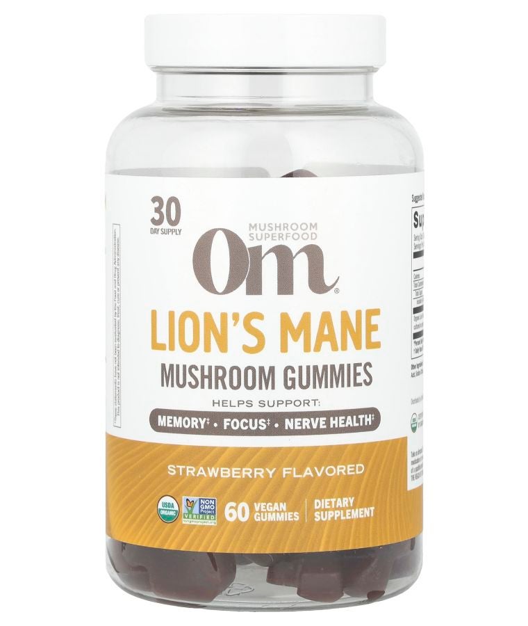 Om Mushrooms Lion's Mane Mushroom Gummies Strawberry 60 Vegan Gummies (0.5 g per Gummy)
