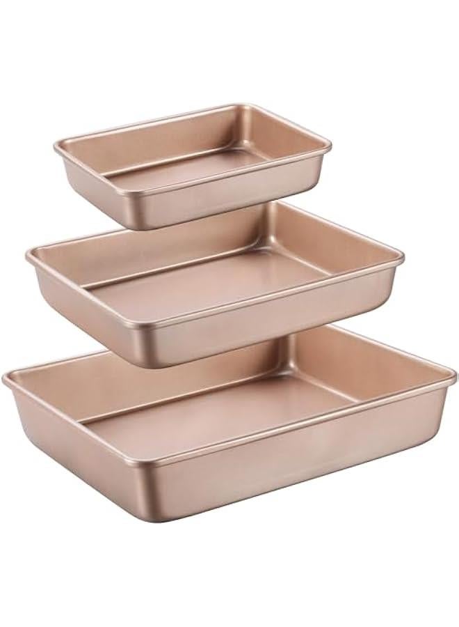 MOXO Deep Baking Pans Sets NonstickBaking Sheets for Oven Bakeware Rectangular Cake Pan Set3  Champagne Gold) - Image 1
