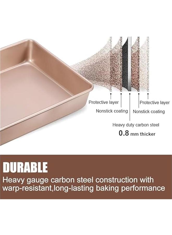 MOXO Deep Baking Pans Sets NonstickBaking Sheets for Oven Bakeware Rectangular Cake Pan Set3  Champagne Gold) - Image 2