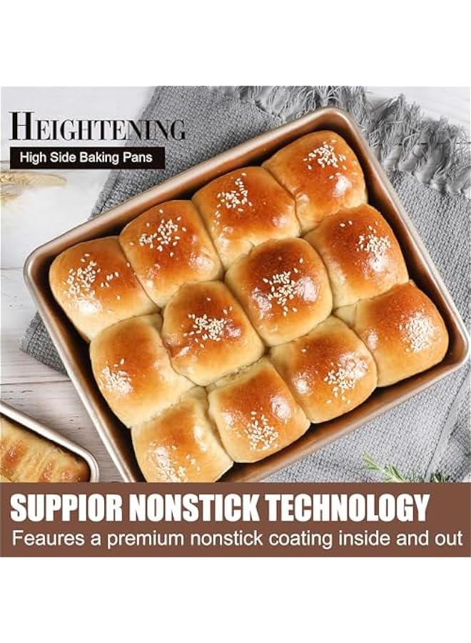 MOXO Deep Baking Pans Sets NonstickBaking Sheets for Oven Bakeware Rectangular Cake Pan Set3  Champagne Gold) - Image 5