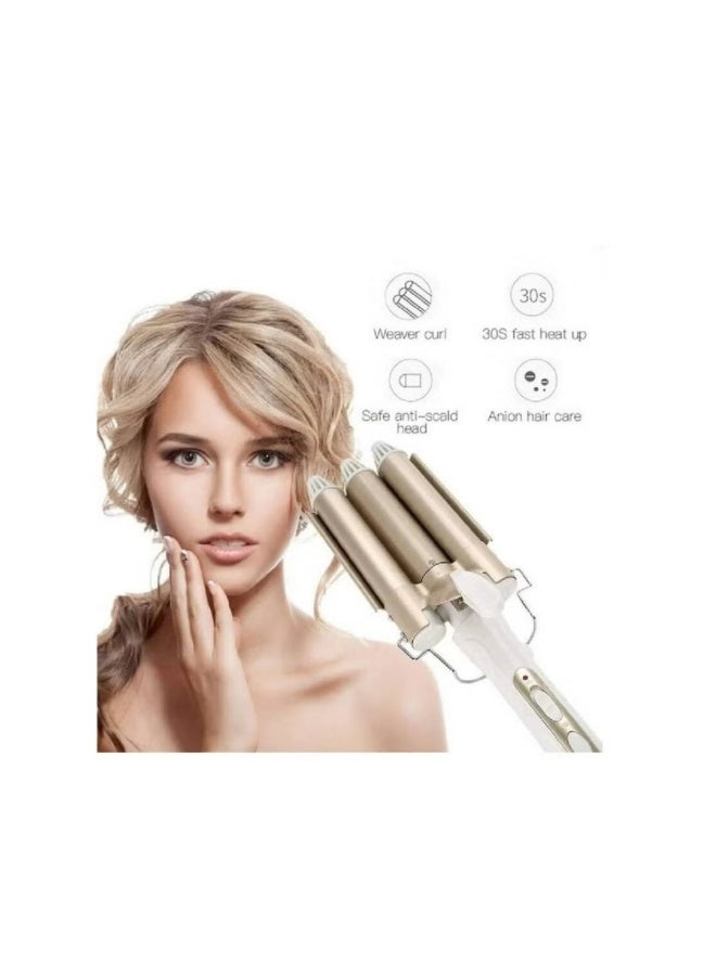 مكواة تجعيد الشعر الجديدة بثلاثة أسطوانات - مكواة تجعيد ثلاثية الأسطوانات من السيراميك والتورمالين، درجة حرارة قابلة للتعديل، جهد مزدوج، 25 مم، مناسبة للنساء والفتيات - Image 2