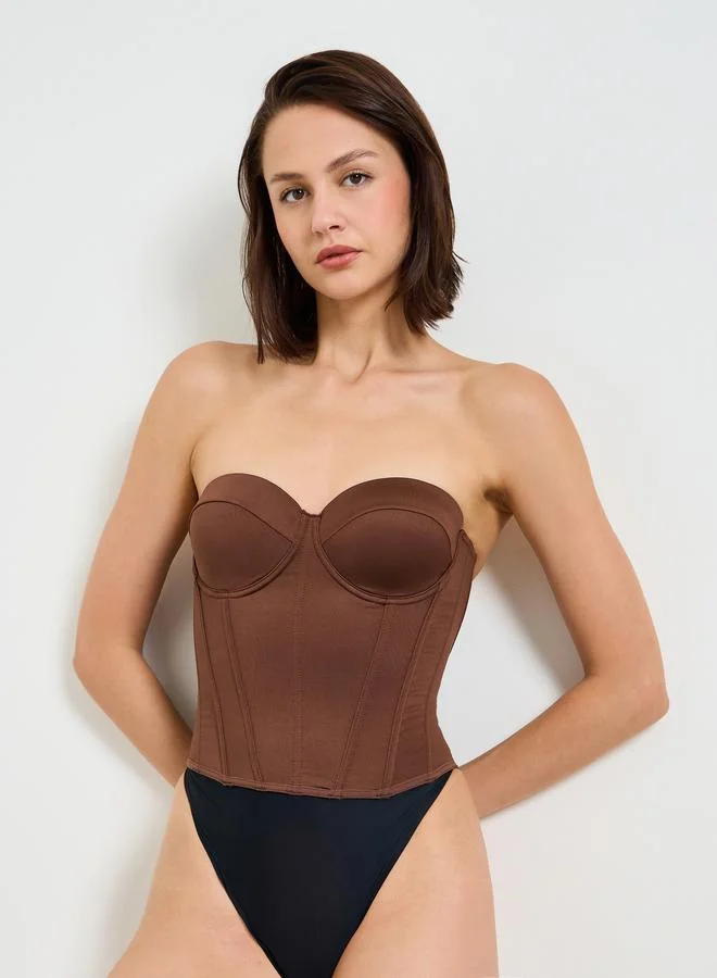 Take Two Coffee Brown Strapless Corset Top
