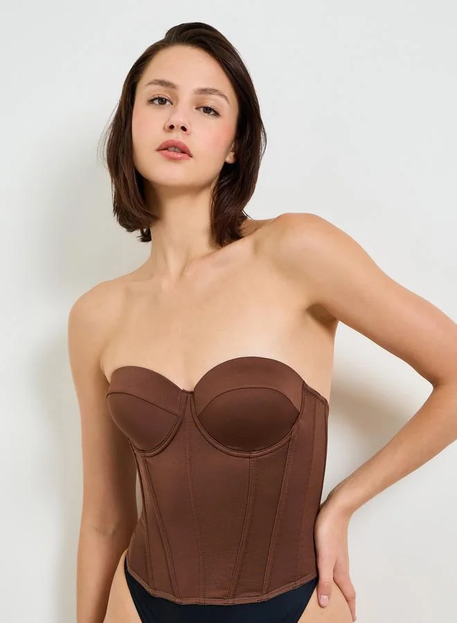 Take Two Coffee Brown Strapless Corset Top